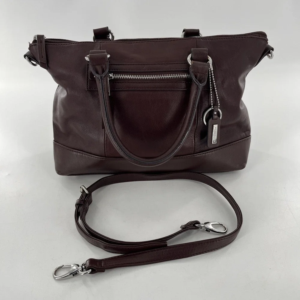 Tignanello‎ Brown Leather Tote Crossbody Medium Satchel & Keyring Detach Strap